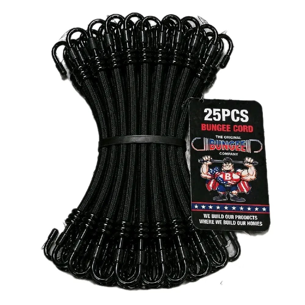 25pcs 12mm Heavy Duty Bungee Cords with Hooks - Durable and Reliable