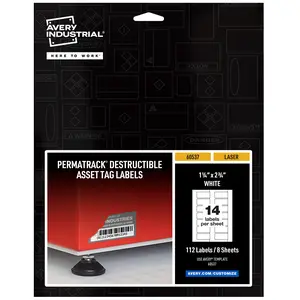 Avery PermaTrack Destructible Asset Tag Labels, 1-1/4" x 2-3/4", 112 Asset Tags (60537)