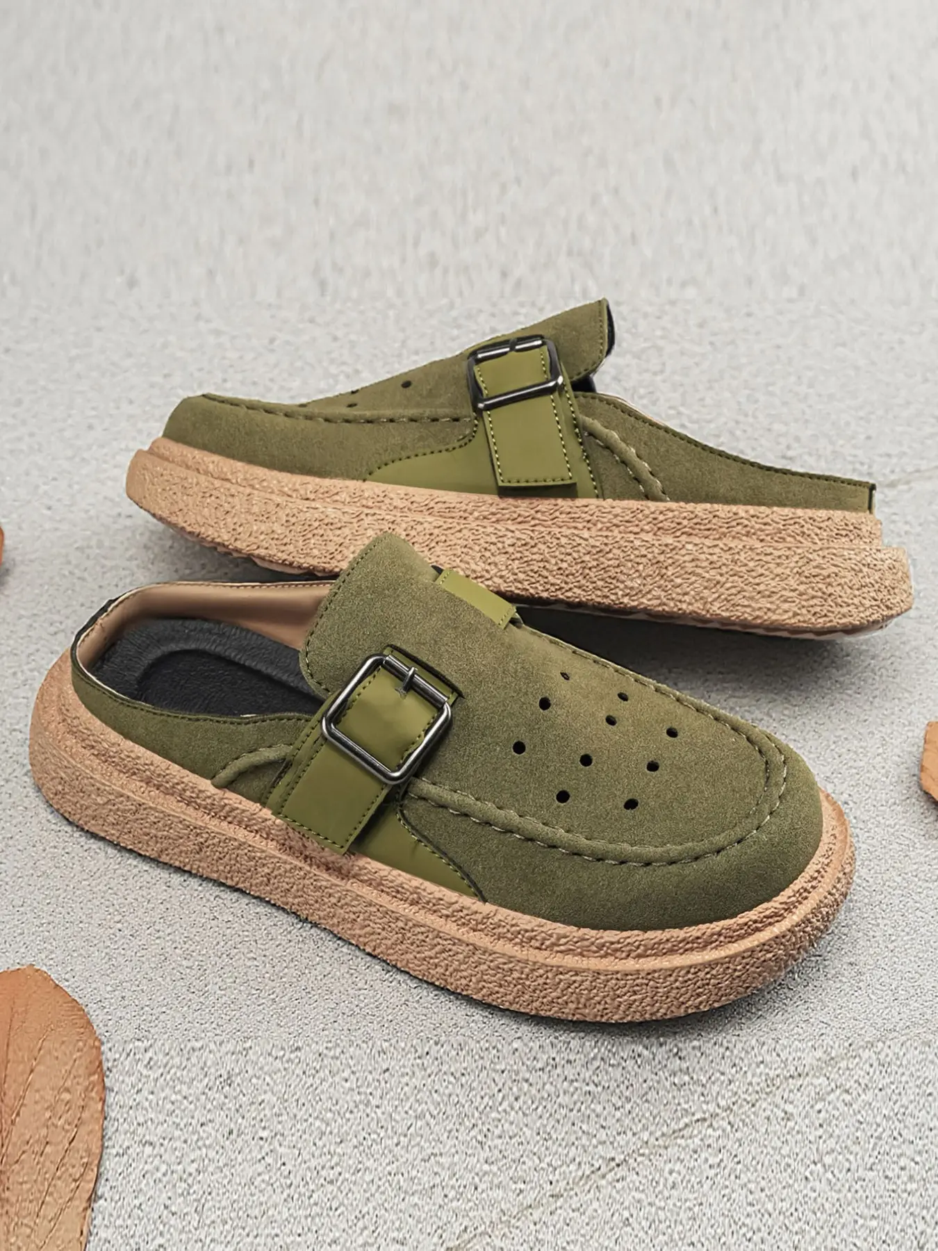 Men's Mule Shoes All-Season Comfortable Breathable Thick Soled Non Slip Mules Slip-On Casual Classic Outdoor Work Commute Daily Wear Rubber Sole Medium Width