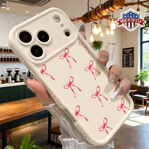 Cute Pink Bow Pattern Case for iPhone 17 16 15 14 Pro Max 13 12 11 XR XS Plus Air Slim Protective Anti Scratch Lightweight TPU Phone Cover