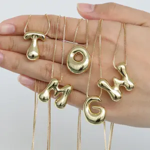 2000s  26 English letter pendant necklaces brass smooth balloon bubble cute chubby necklace Bubble Letter