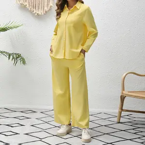 Two piece women's casual suit with button up cardigan and casual pants set Comfort Comfortable Fit Womenswear Long Sleeve Everyday 2 piece sets women loungesetwomen fall sets Basic Fitted Style