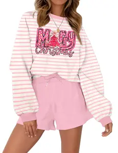 MNLYBABY Women's Sequin Sweatshirt Letter Print Sweater Glitter Patch Stripe Pullover