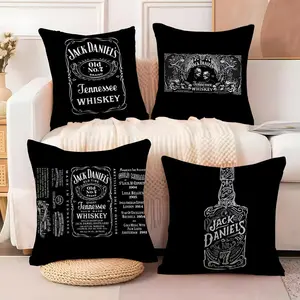 J-JACK D-DANIELS Whiskey Cushion Cover Soft Short Plush Fabric Double-Sided Print | Breathable Pillow Cover for Sofa Couch Bed | Skin-Friendly, Washable, Invisible Zipper, Anti-Dust Mite, Durable Material | Warm Winter Home Decor Gift
