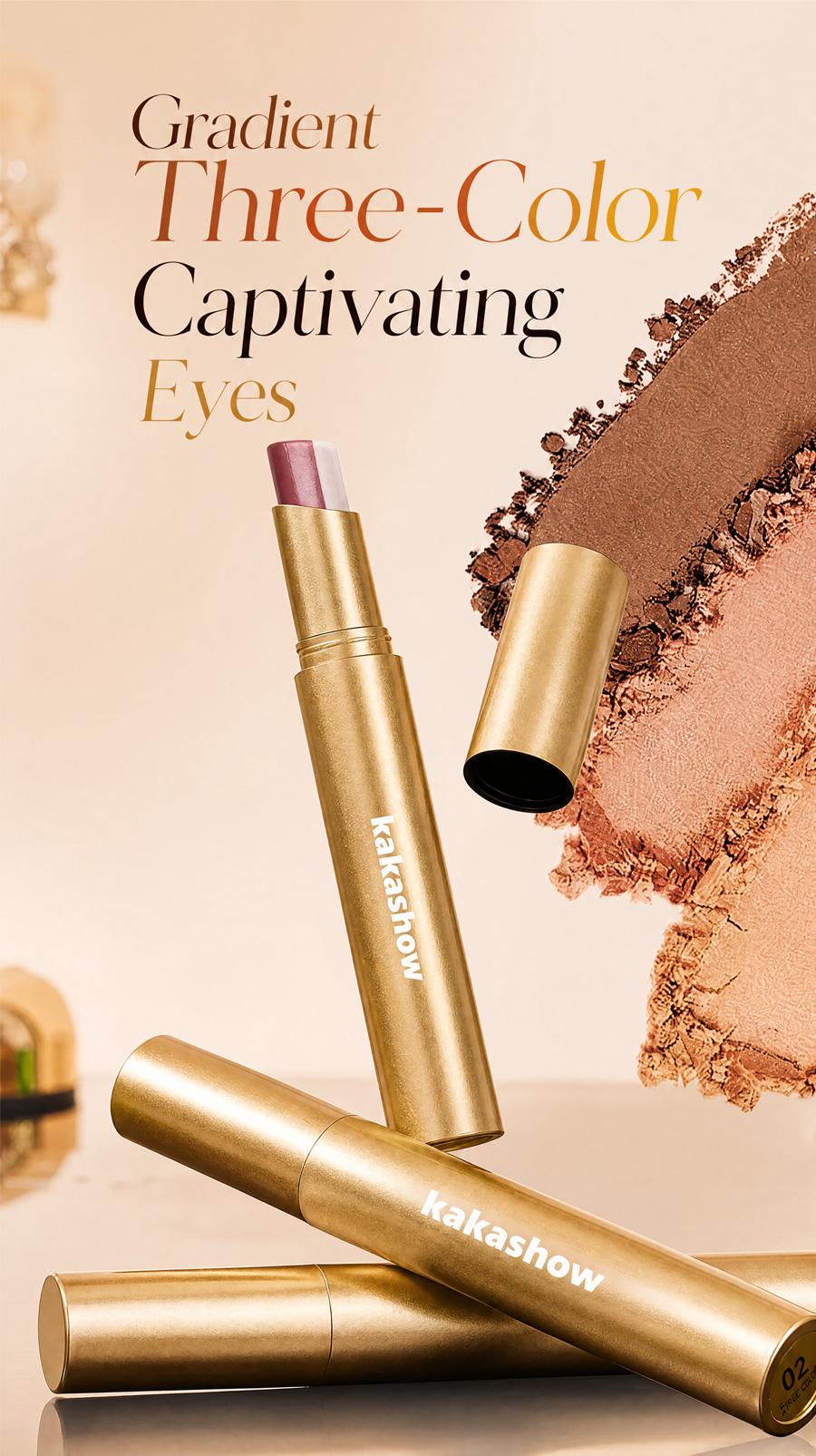 Pack of 4 3-Color Eyeshadow Stick Gradient, Waterproof Long Lasting Creamy Shimmer Eye Shadow, Portable Smudge-Proof Glitter Makeup for Women, Day to Night (Fine Shimmer Brownish Orange)