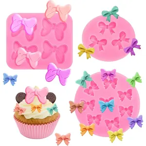 3 Pcs Bow Silicone Mold for Fondant, Chocolate, Candy, Cake Pop, for Cake Decorating, DIY Desserts, Clay