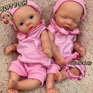 10 Inch 2 Styles Can Open Mouth Full Body Solid Silicone Girl Doll With Painted Bald 3D Painted Skin Handmade Flexible Waterproof Newborn Doll Toys