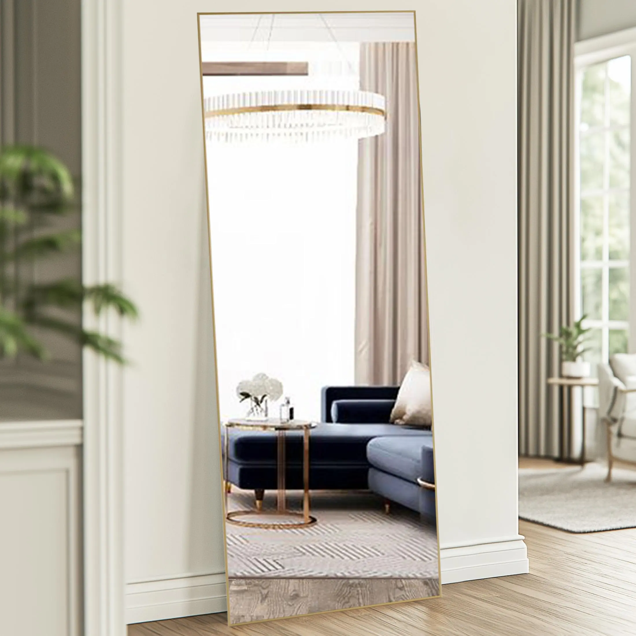 71"x26" Full Body Wall Mirror Standing Hanging or Leaning Wall-Mounted Mirrors with Stand Aluminum Alloy Frame Living Room