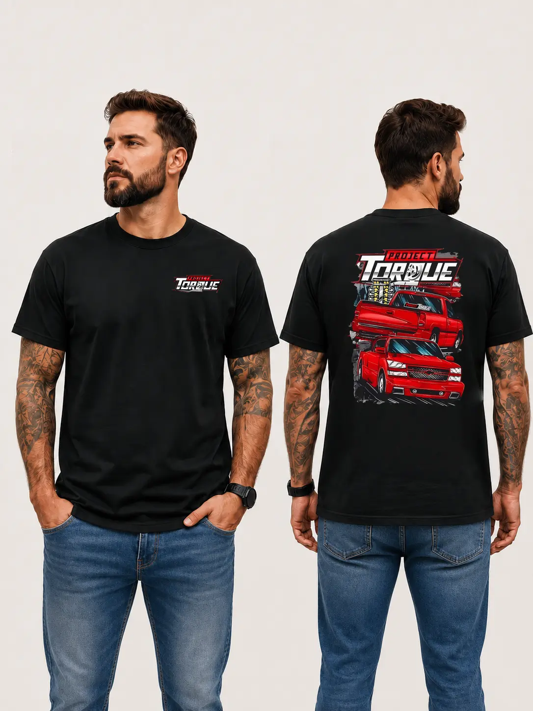 [Graphic T-Shirt] 100% Cotton - Project Torque Street Truck T-Shirt, Red Performance Pickup Drag Racing Graphic Tee, Turbo Truck Inspired Automotive Lifestyle Apparel Gift for Truck Enthusiasts, Shirts for men