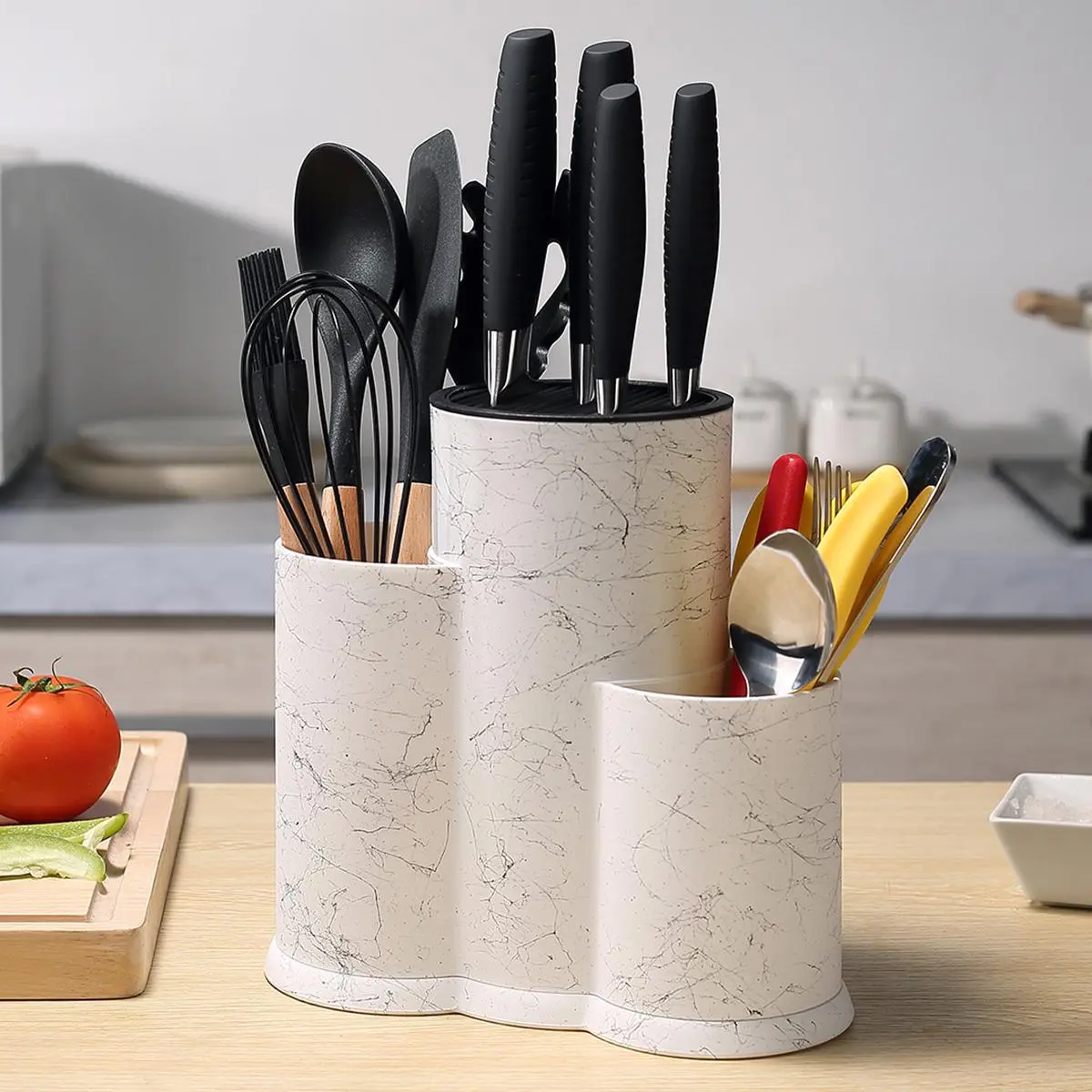 3 in 1 Kitchen Knife Holder, Multifunctional Large Capacity Modern Simple Colorful Plastic Kitchenware Kitchen Utensils Storage Rack, Household Container for Home Kitchen Dining Room Office