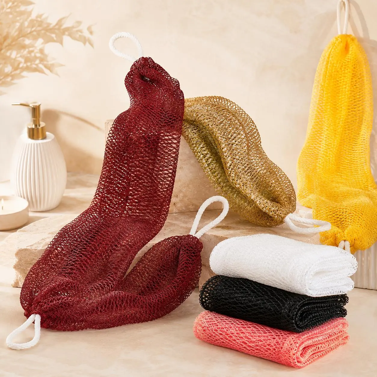 African-Style Nigerian Net Exfoliating Bath Sponge - Eco-Friendly Quick-Drying Mesh Body Scrubber for Full Body Shower Youth Care, Rinse Easily, Ideal Bathing Accessory Gift