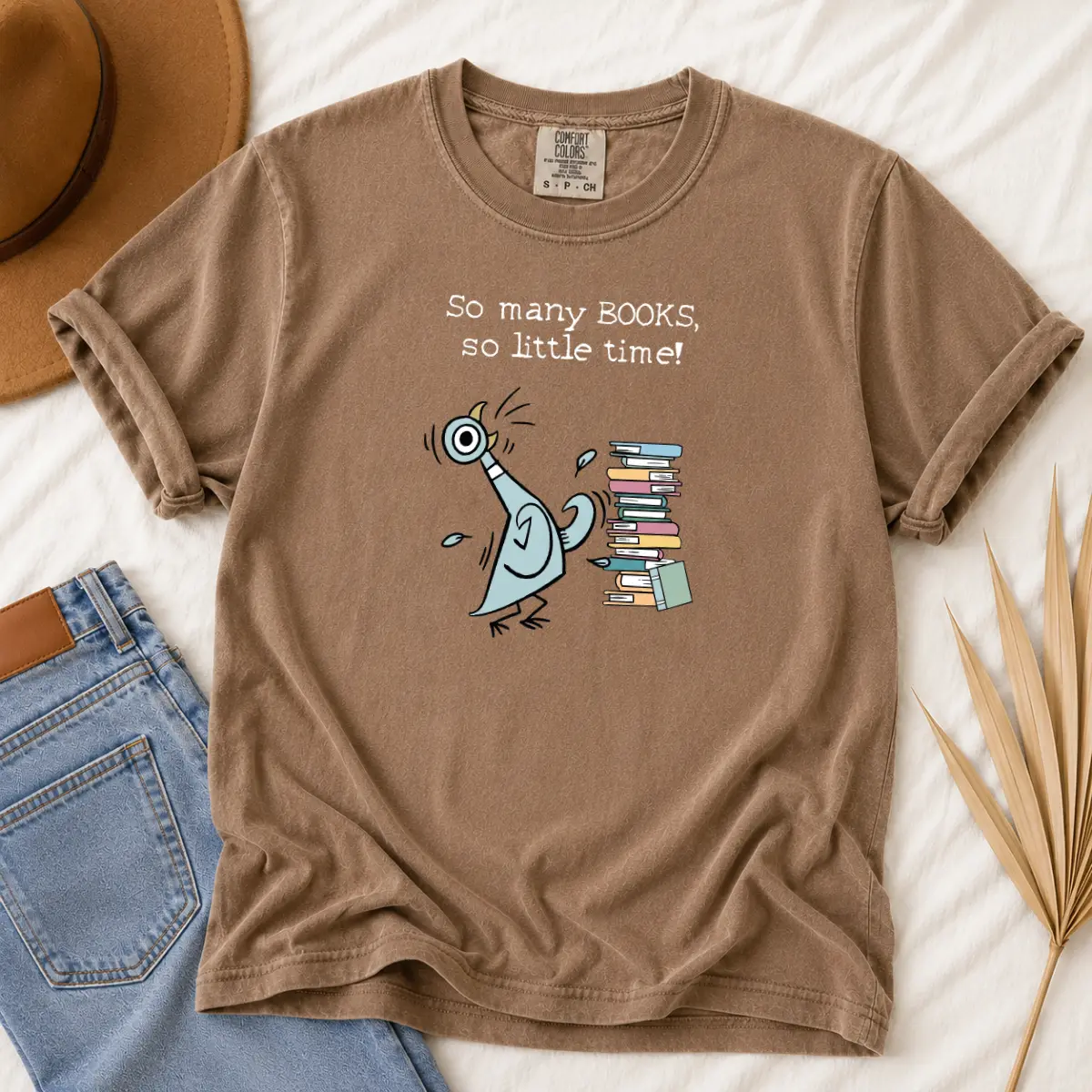 Comfort Colors So Many Books So Little Time Shirt, Cute Pigeon Bookish Tee, Reader Gift, Bookworm Top, School Librarian Shirt Cotton Womenswear Fit