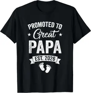Soft Classic Shortsleeve Cotton Sports Top Garment, "Promoted To Great Papa Est 2026" Prints, Pregnancy Announcement Casual Wear