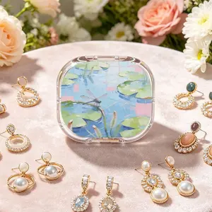 Dragonfly Perching Lotus Portable Double-Layer Earring Storage Box, New Multi-Grid Anti-Oxidation Ear Stud Jewelry Box, Light Luxury Mini Portable Small Jewelry Organizer