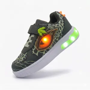 Cool Boys Dino LED Light Up Shoes, Cartoon Dinosaur Skin Luminous Kids Sneakers, Breathable Soft Sole Running Trainers For All Seasons, Kids Birthday Gift