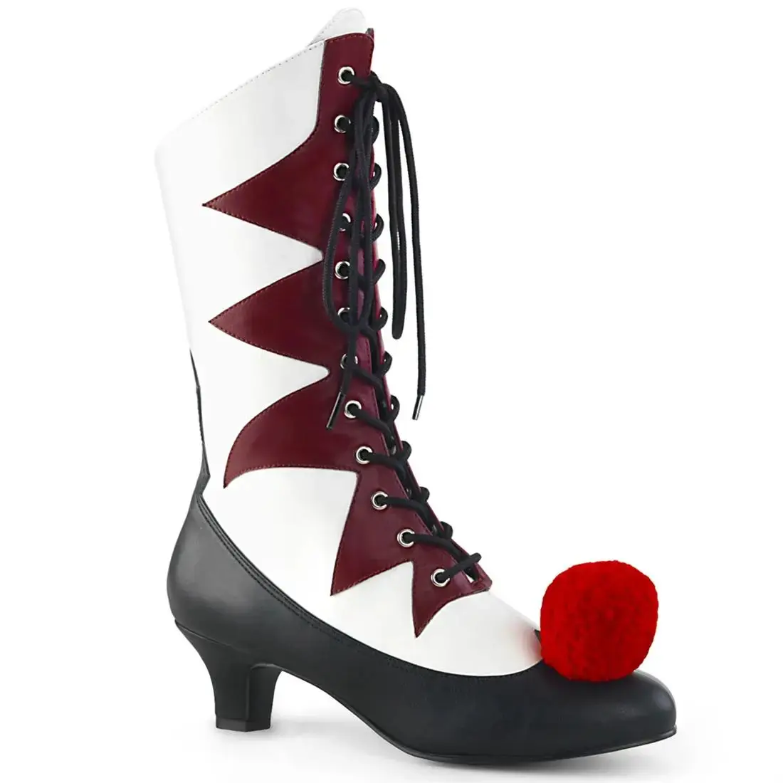 Funtasma It-120 Women's Clown Boot White/Burgundy Faux Leather