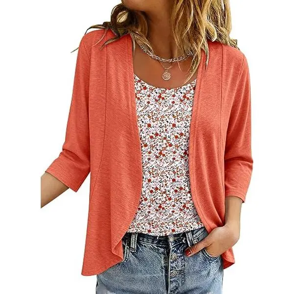 Onlypuff Womens Tops Dressy Casual Ruffle Blouse Lightweight Tunic Shirts 3/4 Sleeve Fall Clothing S-3XL