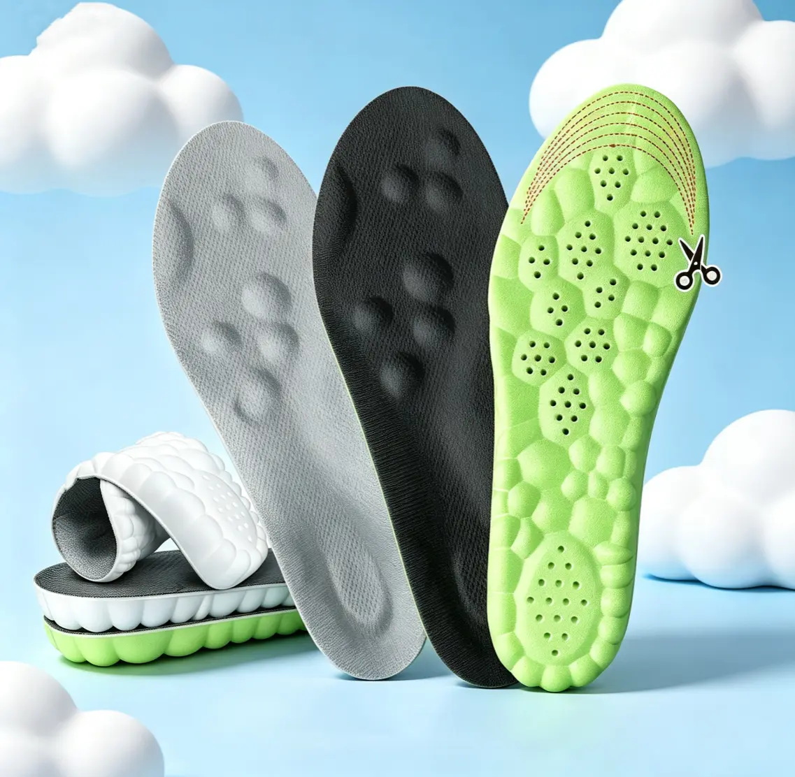 Unisex Breathable 4D High Resilience Memory Foam Insoles Comfortable, Shock Absorbing Arch Support, TrimtoFit; Suitable for Sneakers, Dress Shoes, and Boots (1 Pair)