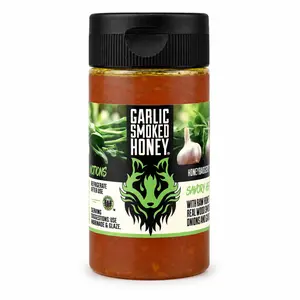 Garlic Smoked Honey - Honey Badgers - All Natural  & Organic Savory Sweet Flavor Salt Syrup