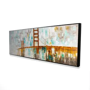Begin Home Decor 2081-2060-CI215 20 x 60 in. Golden Gate with Turquoise Paint Spots - Modern Framed Canvas