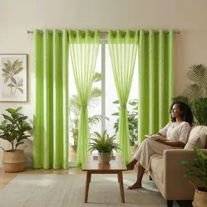 Curtain Club 4 Panels 52x90inch 2 pieces are jacquard fabric curtains with small floral patterns, lightweight and luxurious. The other 2 pieces are mesh curtains with large pleats, both in loop style. The set is more upscale - DA03 + L12
