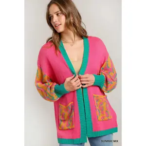 Umgee Animal Print Open Front Sweater Cardigan