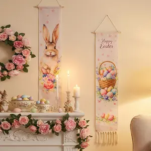 Easter Bunny Printed Tapestry with Tassels Minimalist Wall Hanging for Living Room Studio Home Decor