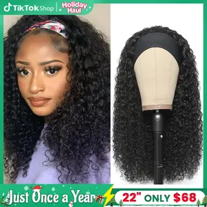 Bling Hair Glueless Headband Wig Cheap Short Curly Wig For Women Human Hair Wig Kinky Curly Fall Machine Made Non Lace Brazilian Remy Hair TikTokShopHolidayHaul