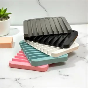 Self Draining Silicone Soap Dish Modern Waterfall Design Flexible Easy to Clean Bathroom Accessory
