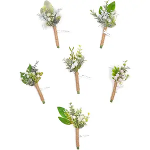 TINGE TIME Boutonniere for Men Wedding, Set of 6, Fresh Green Artificial Groom Boutonniere for Wedding Ceremony Anniversary, Formal Dinner Party and Prom
