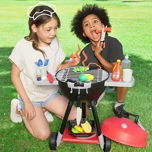 Children's BBQ Grill Toy With Smoke, Sound And Light Effects - Interactive Pretend Play Kitchen Toy With Burger Food - Durable PP Material - Ideal Christmas Gift For Children