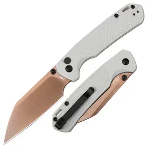 CJRB Pyrite-Light J1945-RGY AR-RPM9 Steel Rose Gold Blade and FRN Light Grey Handle, Folding Tool Knives for Everyday Carry, Camping and FathersDayGift fathersdaygift