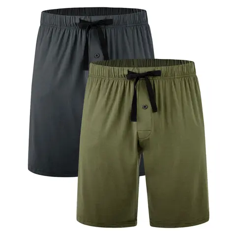 BAMBOO COOL Men's Classic Bamboo Pajama Set - 2-Pack Athletic Casual Fitness Bottoms, Plain Fabric Lounge Sleep Shorts with Pockets, Soft Breathable Elastic-Fitted Nightwear