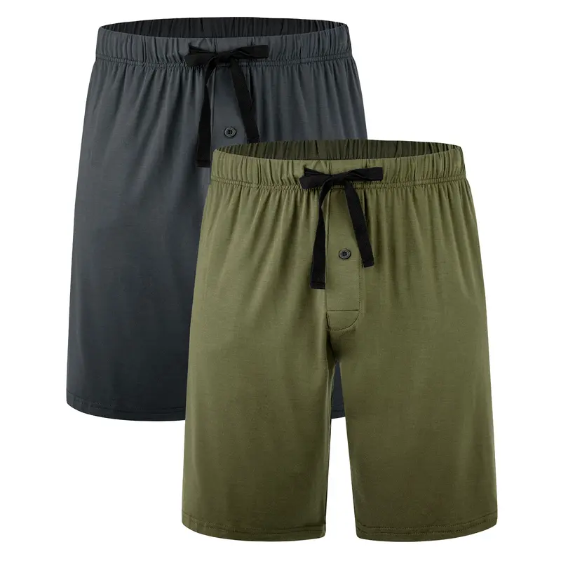BAMBOO COOL Men's Classic Bamboo Pajama Set - 2-Pack Athletic Casual Fitness Bottoms, Plain Fabric Lounge Sleep Shorts with Pockets, Soft Breathable Elastic-Fitted Nightwear