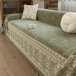 Vintage Geometric Pattern Sofa Cover, Reusable All-Season Boho Style, Anti-Scratch Non-Slip Stain-Resistant, Ideal for Living Room & Apartment Decor