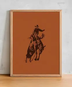 [Sale off up to 65%][Free Ship][No Frame] Cowboy Poster, Bucking Bronco Graphic Print, Southwestern Western Room Decor, Cowboy Wall Art, Boho Wall Art UNFRAMED 2