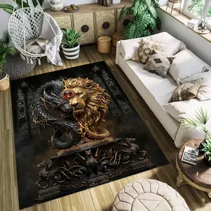 Dragon Lion Throne Stylish and creative printed rugs, hallway/balcony rugs, bathroom/entrance doormats, home décor, living room/bedside rugs, Halloween/Christmas/birthday gifts, Indoor Area Rug, Animal Themed Rugs