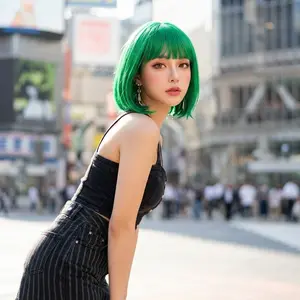 Bright Green Wig Synthetic Straight Natural Look Hairpieces Female Daily Party