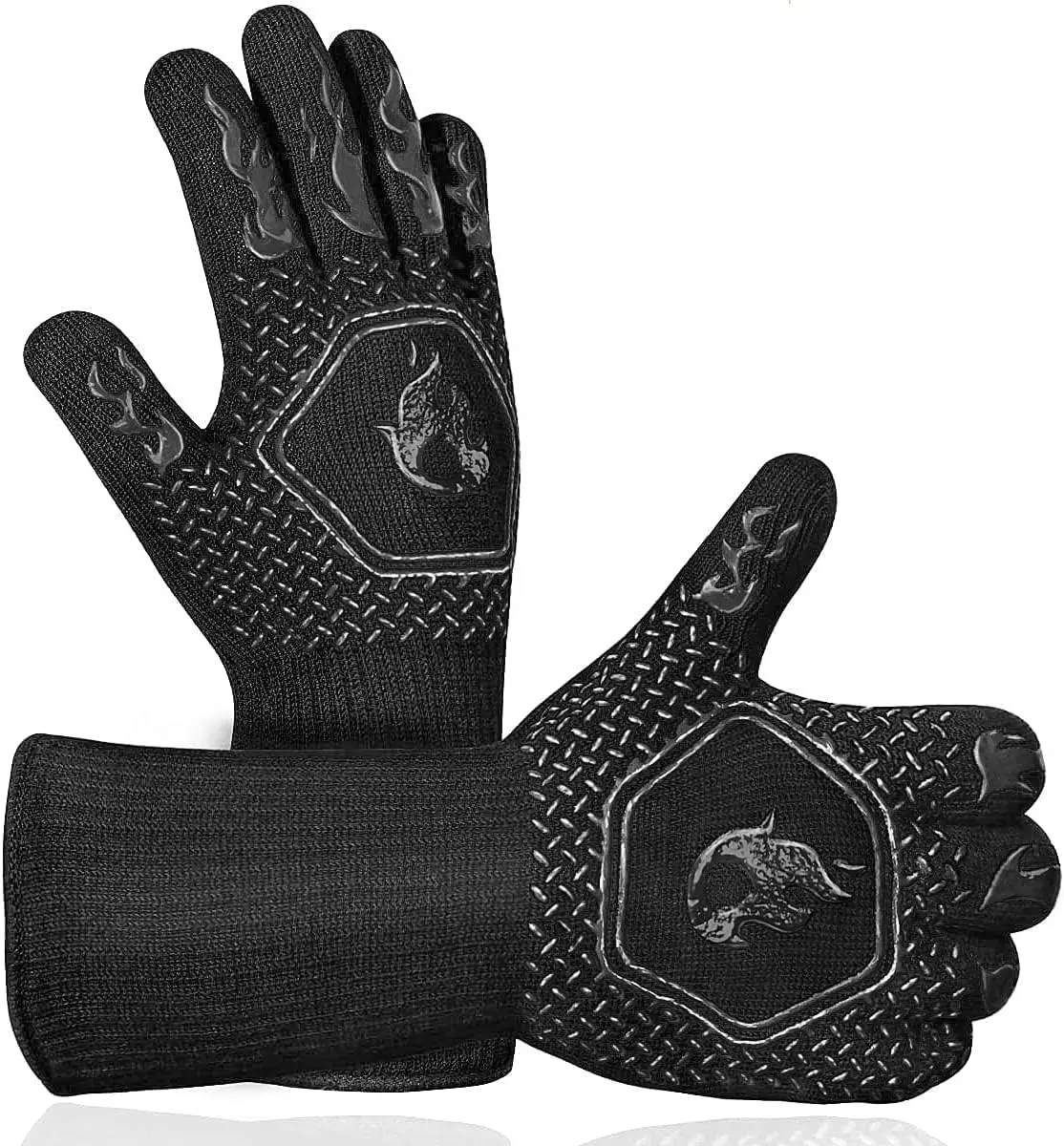 Heat Resistant BBQ Grill Gloves, 1472°F High Temp Large Long Sleeve Cuff Gloves - Washable, Fireproof for Grilling, Frying, Outdoor Use, Kitchen Cooking Baking Oven Mitts