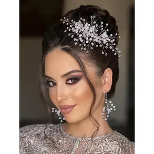 Faux Pearl Decorated Rhinestone Embellished Bridal Headwear, Elegant Bridal Headwear for Wedding Bridal Party Formal Occasions, Women Wedding Dress Decor(Sheet)