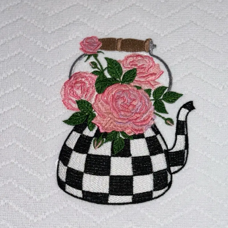Handmade Vintage-Inspired Embroidered Teapot Kitchen Towel - Elegant Gift for Tea Lovers - Perfect for Tea Party Cleaning