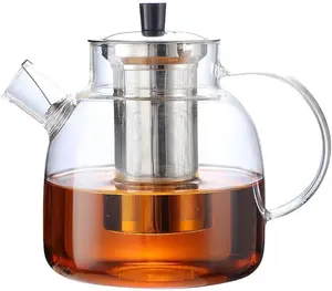 MESNEY - 50OZ Glass Teapot With Infuser, Tea Pot for Stove Top, 1500ML Glass Tea Cup With Infuser and Lid, Microwave and Dishwasher Safe