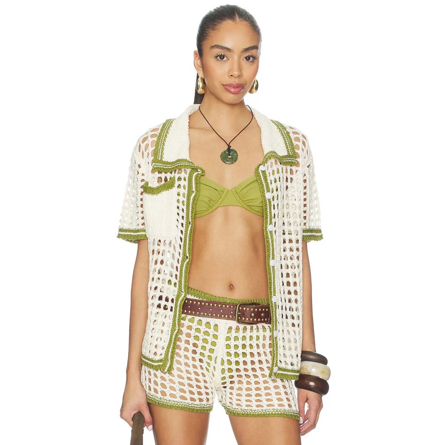 superdown Bronwin Top in Cream & Green
