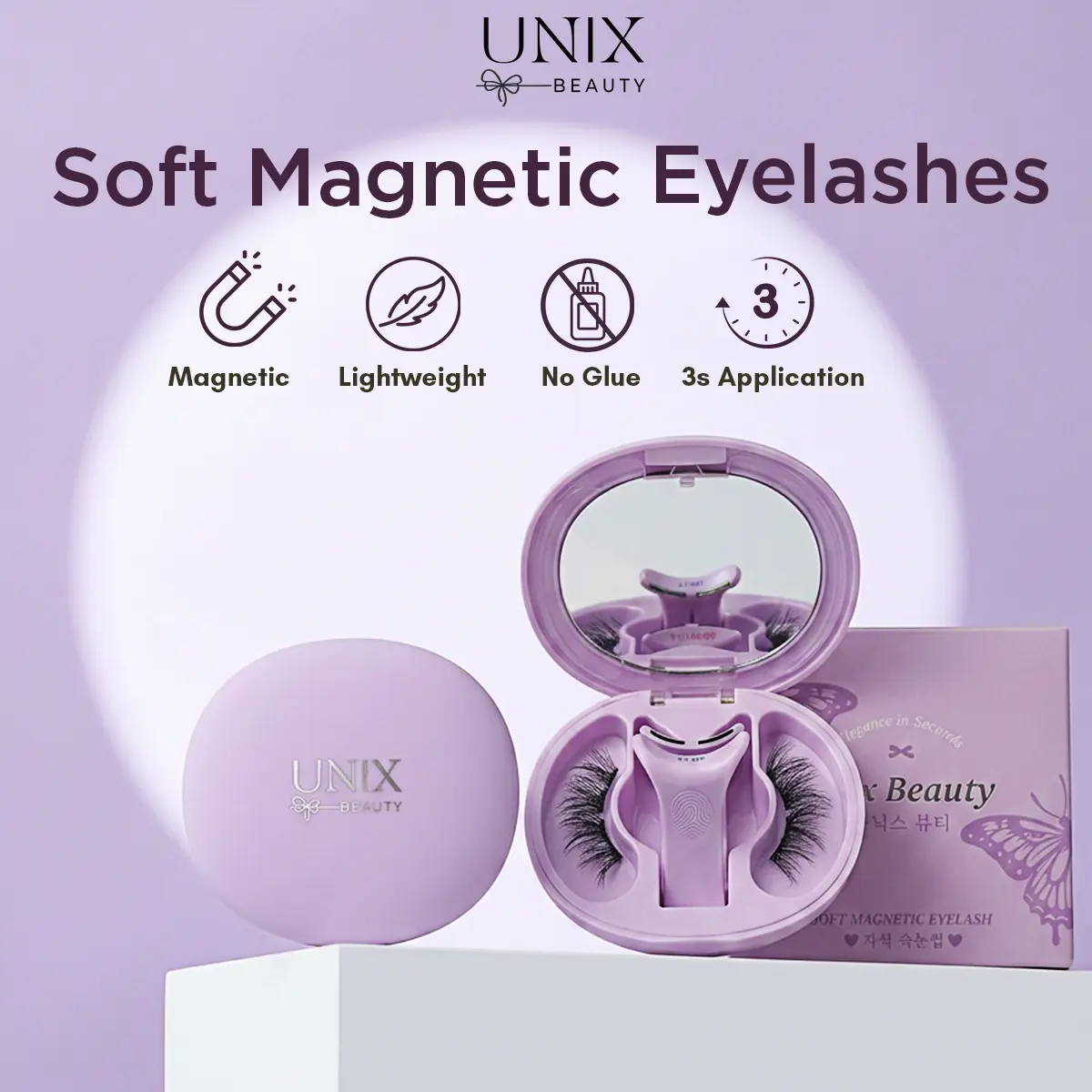 UNIX BEAUTY Soft Magnetic Eyelashes - Lightweight Reusable Natural False Lashes, Glue-Free & Easy Apply