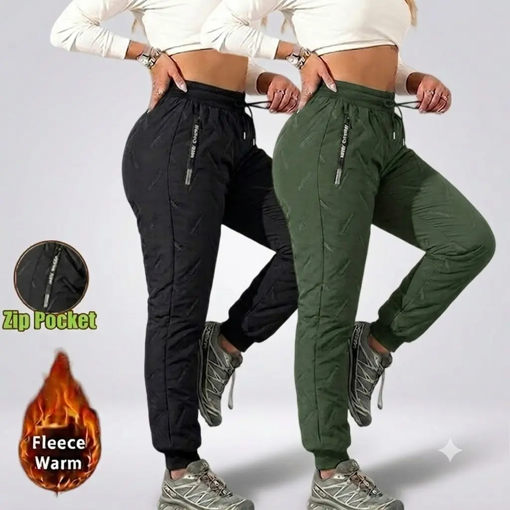 2-Pack Women’s Fleece-Lined Winter Pants | Waterproof Thermal Warm Joggers | Slim-Fit Insulated Cold-Weather Pants for Outdoor Hiking, Skiing & Everyday Wear | Not Bulky, Fits All Body Types — Women’s Clothing