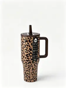 HydroJug 40oz Classic Leopard Printed Insulated Stainless Steel Vacuum Flask - Portable Water Bottle with Straw, BPA-Free Ergonomic Handle, Cup Holder-Friendly for Sports, Home Use