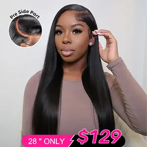[28''=$129] Straight Human Hair Wig 6x4.5 Lace Closure Pre Lace Cut Pre Bleached Knotless Side Part Drawstring 180% Density Beginner Friendly #Summervibes