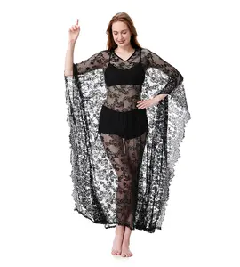 Beach Cove Up for Womens Plus Size Boho Lace Kaftan Dress Sheer Bathing Suit Coverup