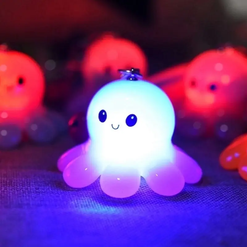 Illuminated Purple And Pink Octopus Keychain with Cute Face Design and Keyring Attachment