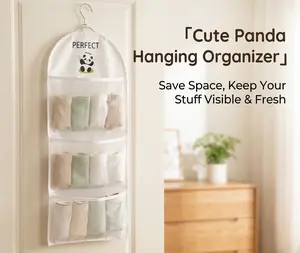 Cute Panda Hanging Storage Organizer, Breathable Mesh Pocket Organizer for Underwear Socks Lingerie